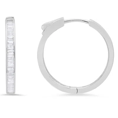 Kylie Harper Sterling Silver 25mm Diamond Lock Baguette-cut Cz Hoop Earrings In ["silver Tone"]