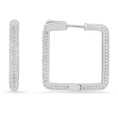 Kylie Harper Sterling Silver 25mm Diamond Lock Pave Square Shaped Hoop Earrings
