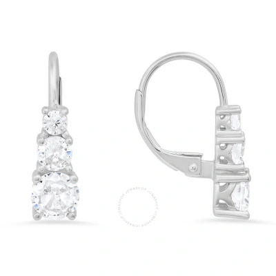 Kylie Harper Sterling Silver 3-stone Cubic Zirconia  Cz Leverback Earrings In Silver-tone