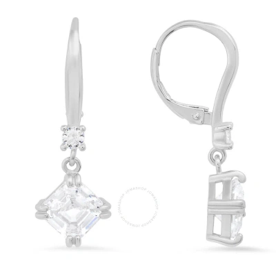 Kylie Harper Sterling Silver Asscher-cut Cubic Zirconia  Cz Dangle Leverback Earrings In Silver-tone