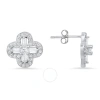 Kylie Harper Sterling Silver Baguette-cut Clover Cubic Zirconia  Cz Stud Earrings In Silver-tone