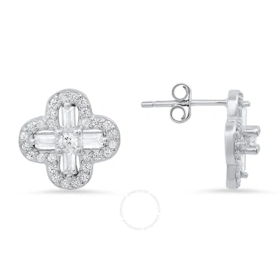 Kylie Harper Sterling Silver Baguette-cut Clover Cubic Zirconia  Cz Stud Earrings In Silver-tone