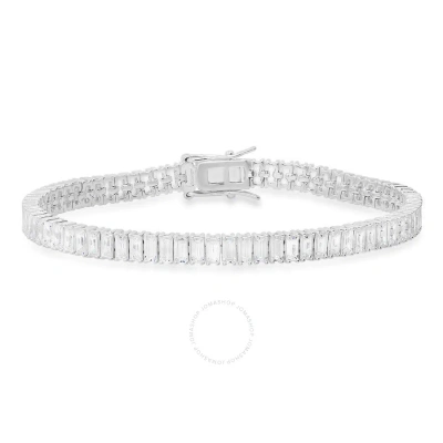 Kylie Harper Sterling Silver Baguette-cut Cubic Zirconia  Cz Tennis Bracelet - 7.25" In Silver-tone