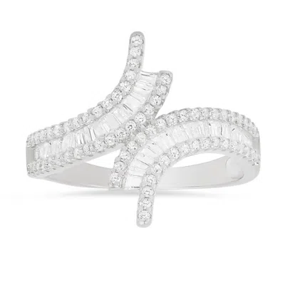 Kylie Harper Sterling Silver Baguette-cut Cz Bypass Statement Ring