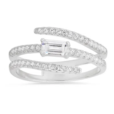 Kylie Harper Sterling Silver Baguette-cut Cz Crossover Ring