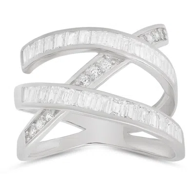 Kylie Harper Sterling Silver Baguette-cut Cz Highway Statement Ring