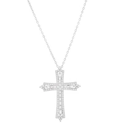 Kylie Harper Sterling Silver Baguette-cut Art Deco Cz Cross Pendant In ["silver Tone"]
