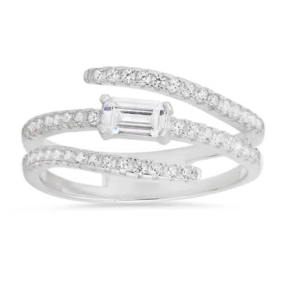 Kylie Harper Sterling Silver Baguette-cut Cz Crossover Ring In ["silver Tone"]
