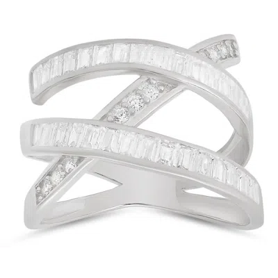 Kylie Harper Sterling Silver Baguette-cut Cz Highway Statement Ring In ["silver Tone"]