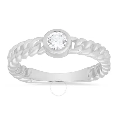 Kylie Harper Sterling Silver Bezel-set Cz Curb Chain Ring In Silver Tone