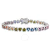 Kylie Harper Sterling Silver Bezel-set Multi Color Heart Cz Tennis Bracelet