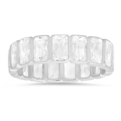 Kylie Harper Sterling Silver Bezel-set Emerald-cut Cz Eternity Band Ring In ["silver Tone"]