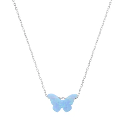 Kylie Harper Sterling Silver Blue Opal Butterfly Necklace In Silver-tone