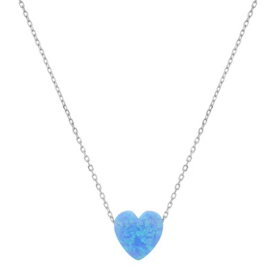 Kylie Harper Sterling Silver Blue Opal Heart Necklace In Silver-tone