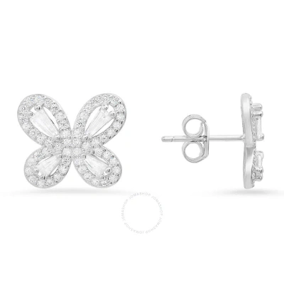 Kylie Harper Sterling Silver Butterfly Cubic Zirconia  Cz Stud Earrings In Silver-tone