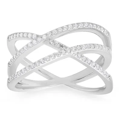 Kylie Harper Sterling Silver Criss-cross Cz Ring In Metallic