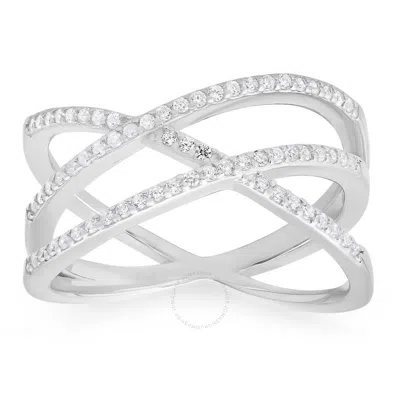 Kylie Harper Sterling Silver Criss-cross Cz Ring In Silver Tone