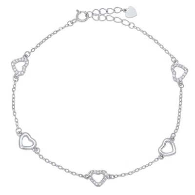 Kylie Harper Sterling Silver Diamond Cz Heart Station Bracelet In Silver-tone