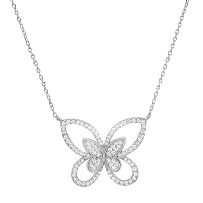 Kylie Harper Sterling Silver Curved Cz Butterfly Necklace In Silver Tone