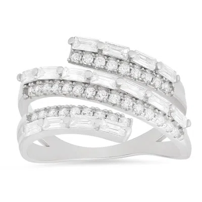 Kylie Harper Sterling Silver Cz Baguette-cut Sprial Crossover Ring In ["silver Tone"]