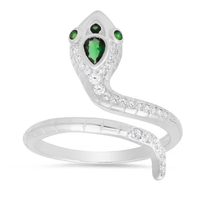 Kylie Harper Sterling Silver Cz Snake Ring In Metallic