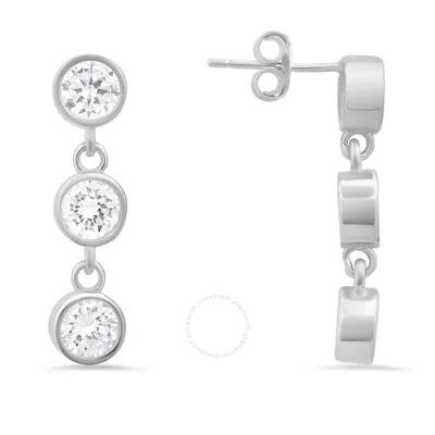 Kylie Harper Sterling Silver Dangling Bezel-set Cz Earrings In White