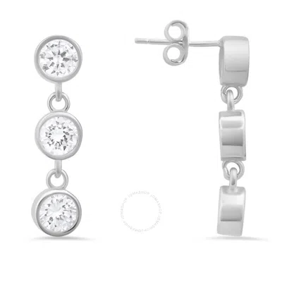 Kylie Harper Sterling Silver Dangling Bezel-set Cz Earrings In Silver Tone