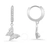 Kylie Harper Sterling Silver Dangling Butterfly Cz Huggy Hoop Earrings In Silver Tone