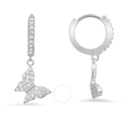 Kylie Harper Sterling Silver Dangling Butterfly Cz Huggy Hoop Earrings In Silver Tone