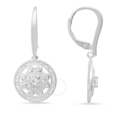 Kylie Harper Sterling Silver Dangling Cubic Zirconia  Cz Flower Leverback Earrings In Silver-tone