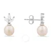 Kylie Harper Sterling Silver Dangling Cz & Pearl Stud Earrings In Silver Tone
