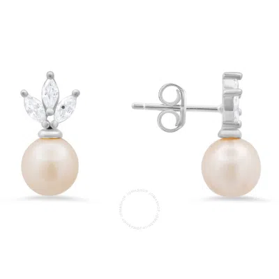 Kylie Harper Sterling Silver Dangling Cz & Pearl Stud Earrings In Silver Tone