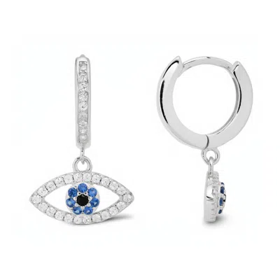 Kylie Harper Sterling Silver Dangling Evil Eye Cz Hoop Earrings