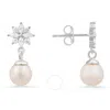 Kylie Harper Sterling Silver Dangling Floral Cz & Pearl Stud Earrings In Silver Tone