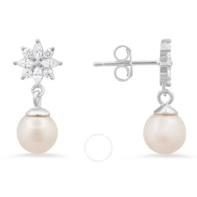 Kylie Harper Sterling Silver Dangling Floral Cz & Pearl Stud Earrings In Metallic