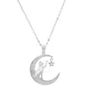 Kylie Harper Sterling Silver Dangling Moon/star Cat Cz Pendant Necklace In Silver Tone