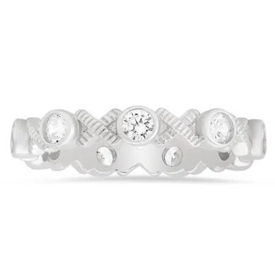 Kylie Harper Sterling Silver Diamond-cut Bezel-set Cz Xo Eternity Band Ring In ["silver Tone"]