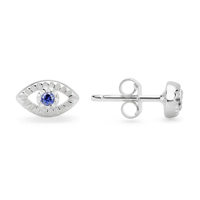 Kylie Harper Sterling Silver Diamond-cut Petite Evil Eye Cz Stud Earrings