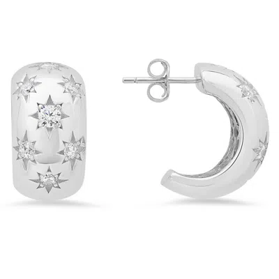 Kylie Harper Sterling Silver Domed Celestial Cz Statement Hoop Earrings