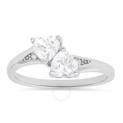 Kylie Harper Sterling Silver Double Heart Cz Ring In Silver Tone