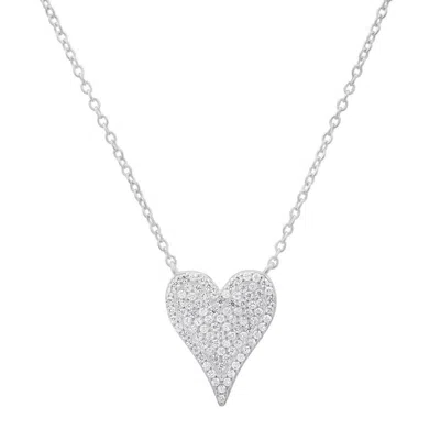 Kylie Harper Sterling Silver Elongated Cz Heart Necklace In Silver Tone