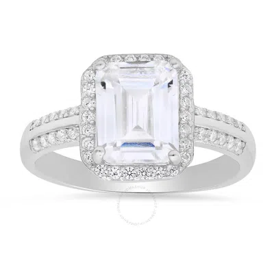 Kylie Harper Sterling Silver Emerald-cut Halo Cubic Zirconia  Cz Ring In Silver Tone