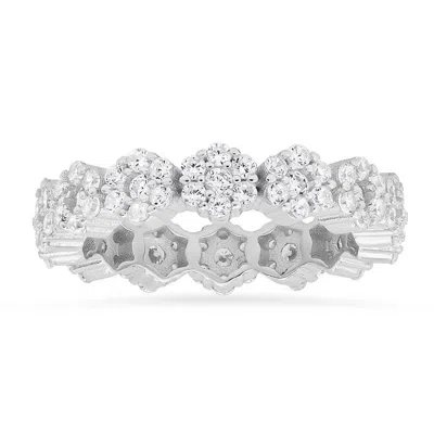 Kylie Harper Sterling Silver Floral Cubic Zirconia  Cz Eternity Band Ring