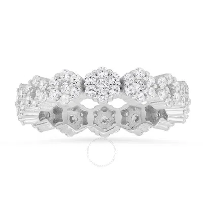 Kylie Harper Sterling Silver Floral Cubic Zirconia  Cz Eternity Band Ring In Silver Tone
