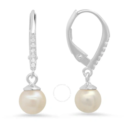 Kylie Harper Sterling Silver Genuine Pearl Dangling Leverback Earrings In Silver-tone