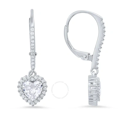 Kylie Harper Sterling Silver Heart-cut Cz Birthstone Halo Leverback Earrings In Silver-tone