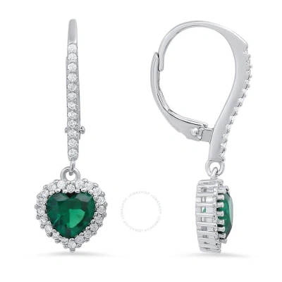 Kylie Harper Sterling Silver Heart-cut Emerald Cz Birthstone Halo Leverback Earrings In Silver-tone