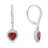 KYLIE HARPER KYLIE HARPER STERLING SILVER HEART-CUT GARNET CZ BIRTHSTONE HALO LEVERBACK EARRINGS