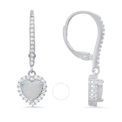 Kylie Harper Sterling Silver Heart-cut Opal Cz Birthstone Halo Leverback Earrings In Silver-tone