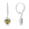 KYLIE HARPER KYLIE HARPER STERLING SILVER HEART-CUT PERIDOT CZ BIRTHSTONE HALO LEVERBACK EARRINGS